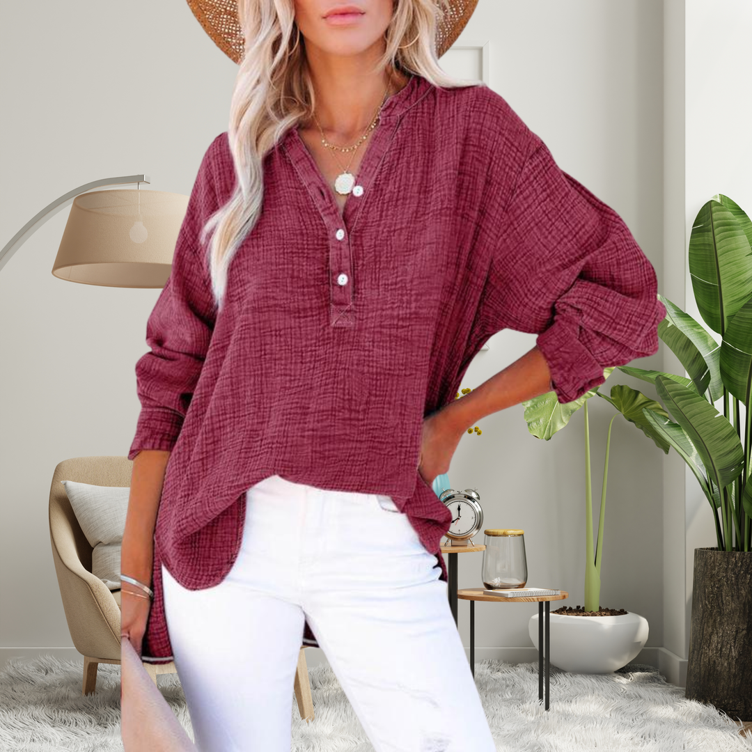 Oversized půl knoflík blůza