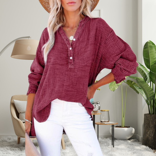 Oversized půl knoflík blůza