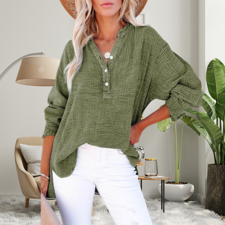 Oversized půl knoflík blůza