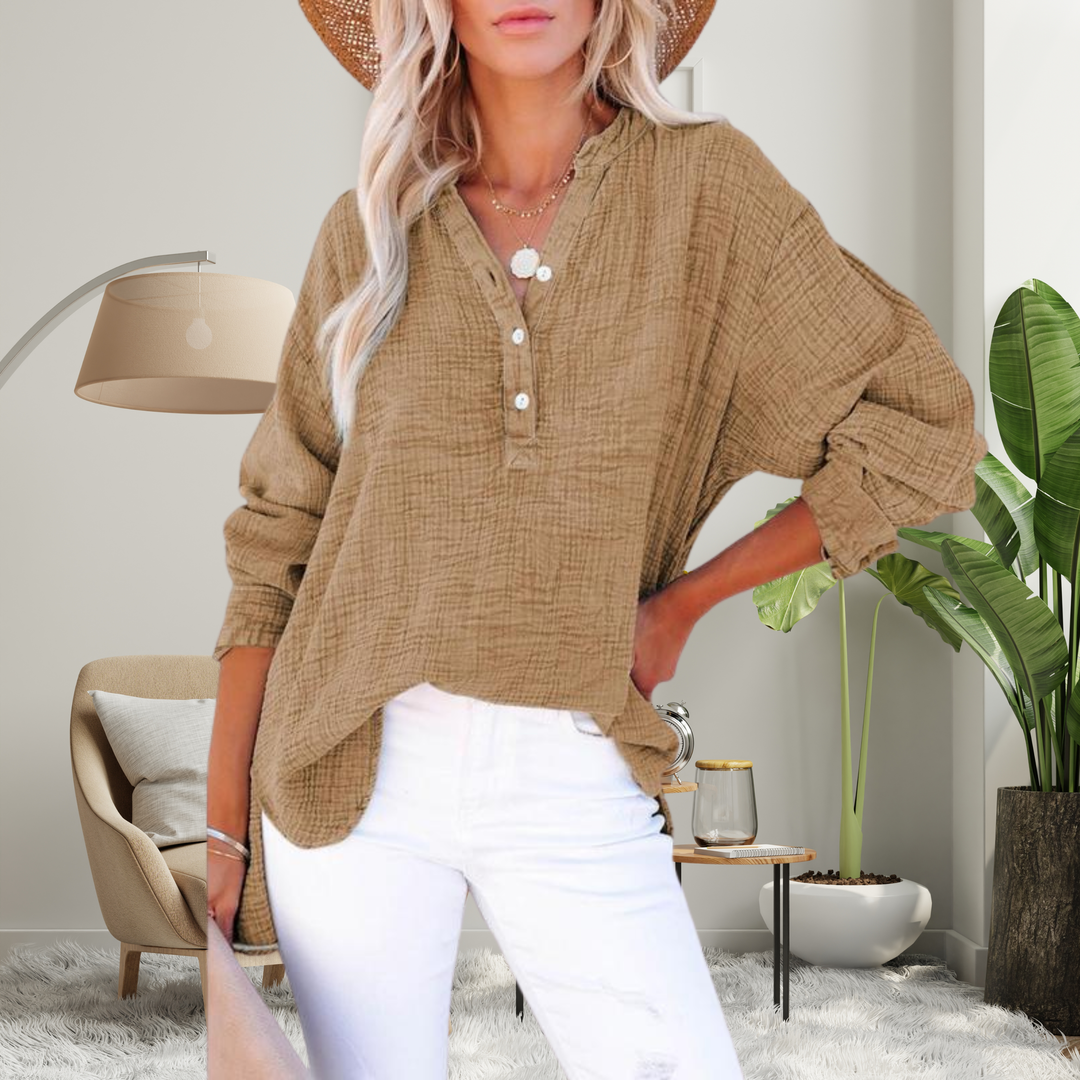 Oversized půl knoflík blůza