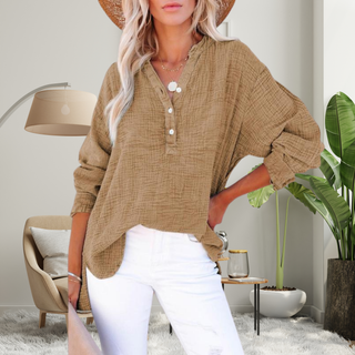 Oversized půl knoflík blůza