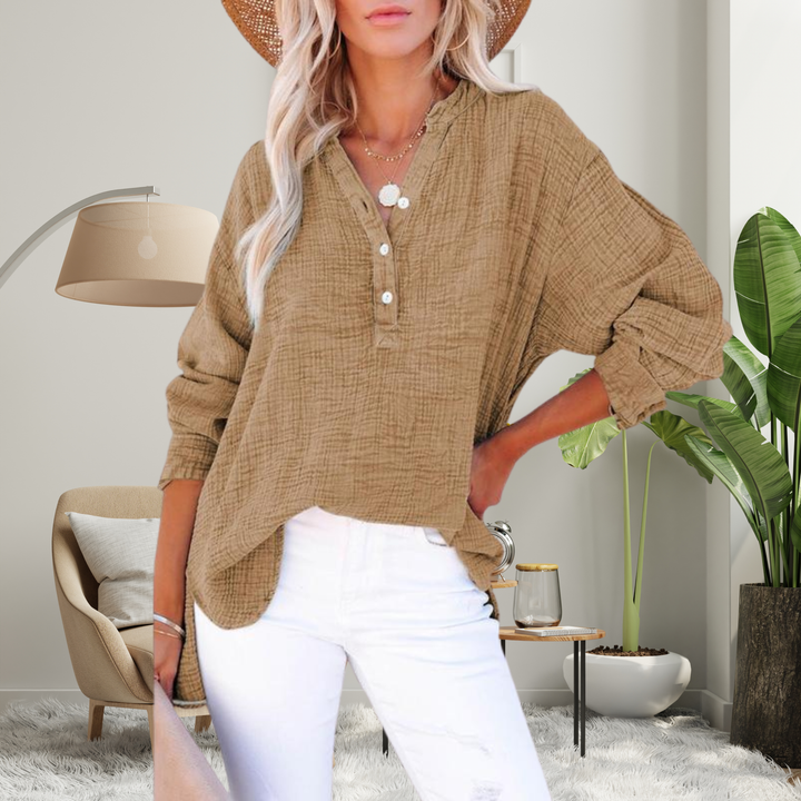 Oversized půl knoflík blůza