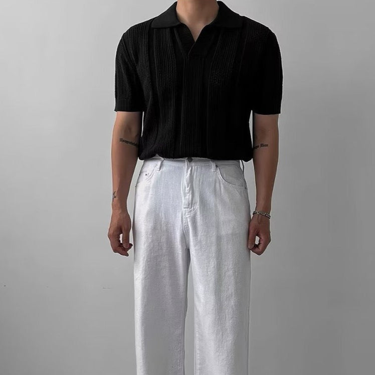 Háčkované V-krční polo