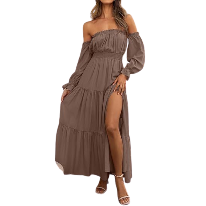 BOHO odhalené rameno vrstvené šaty