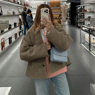 Oversized dlouhý rukáv knoflíková bunda