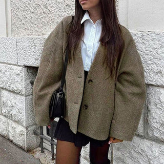 Oversized dlouhý rukáv knoflíková bunda