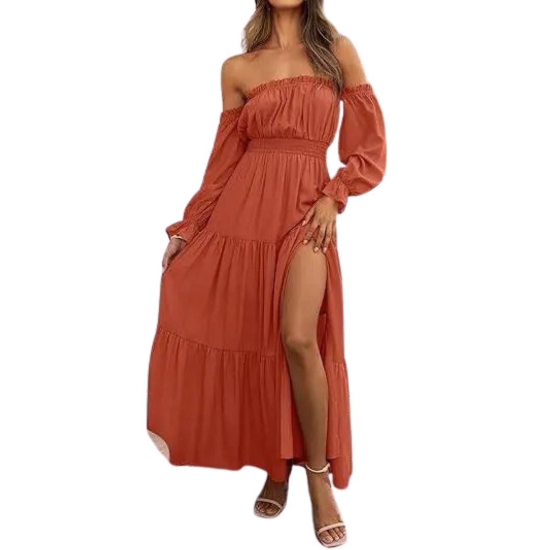 BOHO odhalené rameno vrstvené šaty