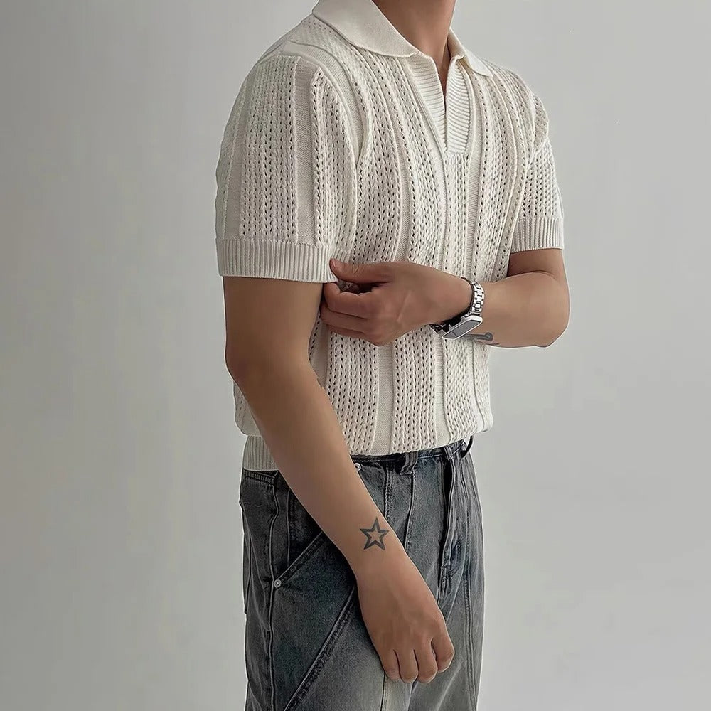 Háčkované V-krční polo